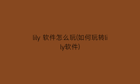 lily软件怎么玩(如何玩转lily软件)